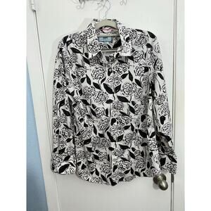 Hawes & Curtis Fitted Blouse X-Large UK Size 18 Black & White Floral Preppy